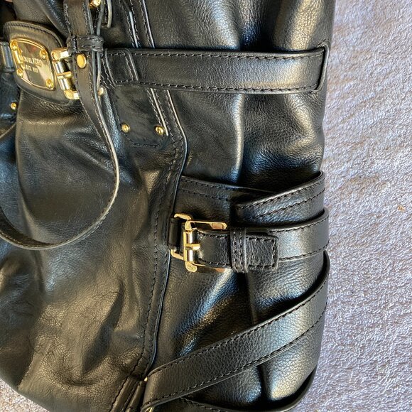Michael Kors Black Leather Buckle Tote Bag with Gold Hardware - Picture 9 of 10